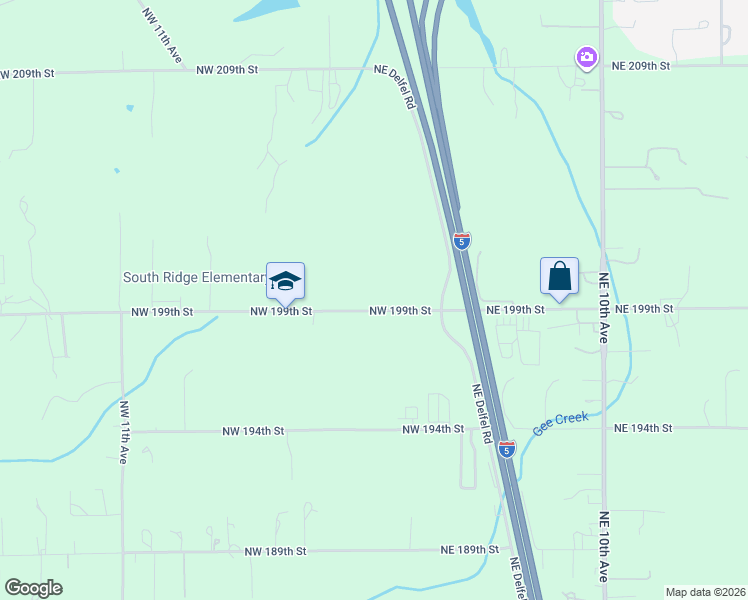 map of restaurants, bars, coffee shops, grocery stores, and more near 108 Northwest 199th Street in Ridgefield