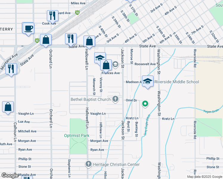 map of restaurants, bars, coffee shops, grocery stores, and more near 4116 Arden Ave in Billings