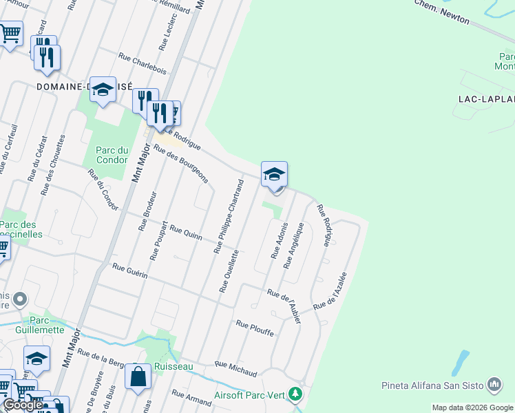 map of restaurants, bars, coffee shops, grocery stores, and more near 2571 Rue Ouellette in Terrebonne