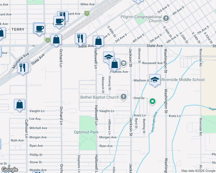 map of restaurants, bars, coffee shops, grocery stores, and more near 224 Viceroy Street in Billings