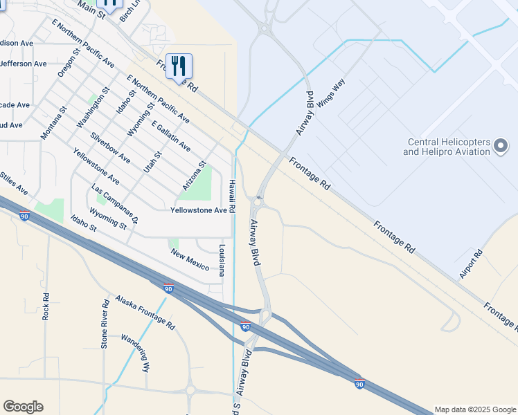 map of restaurants, bars, coffee shops, grocery stores, and more near Airway Boulevard in Bozeman
