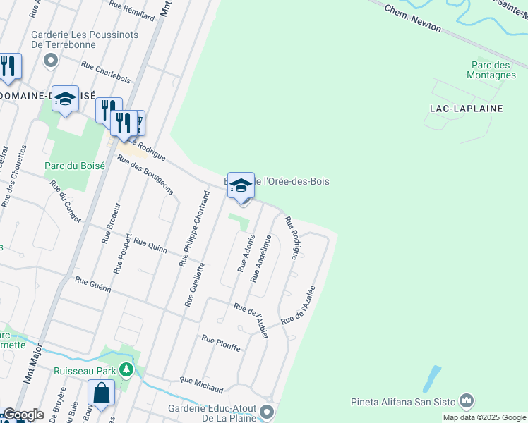 map of restaurants, bars, coffee shops, grocery stores, and more near 2821 Rue Adonis in Terrebonne