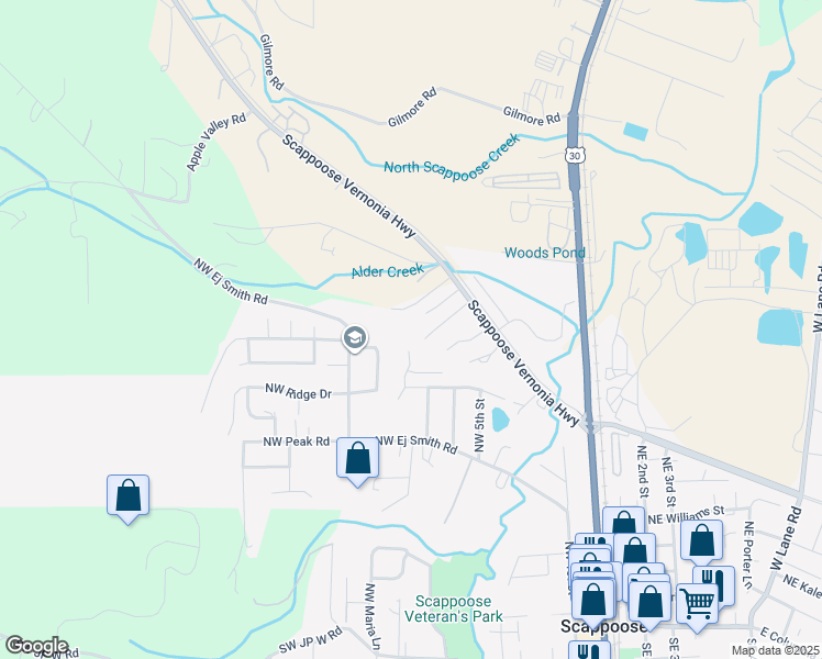 map of restaurants, bars, coffee shops, grocery stores, and more near 33204 Scappoose Vernonia Highway in Scappoose