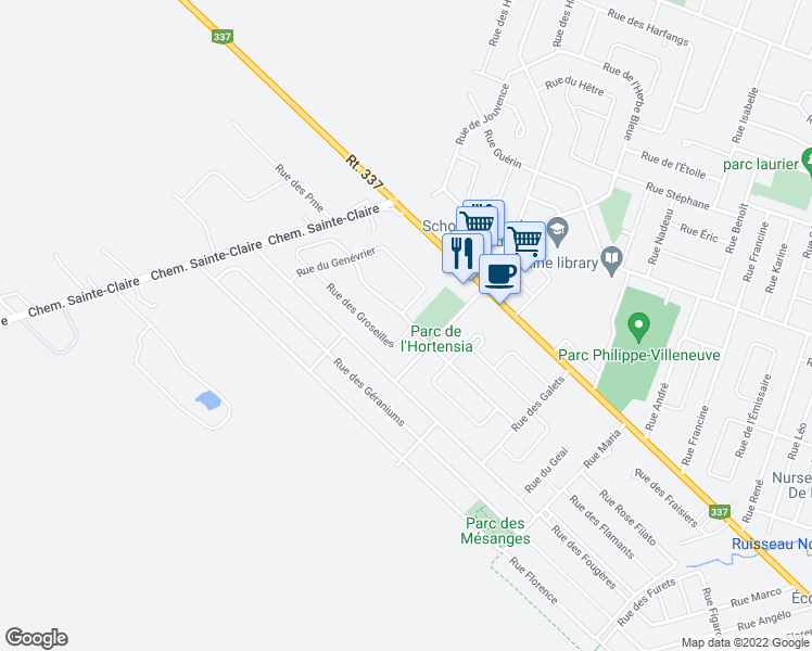 map of restaurants, bars, coffee shops, grocery stores, and more near 7461 Rue des Groseilles in Terrebonne