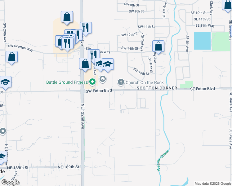 map of restaurants, bars, coffee shops, grocery stores, and more near 515 Southwest Eaton Boulevard in Battle Ground