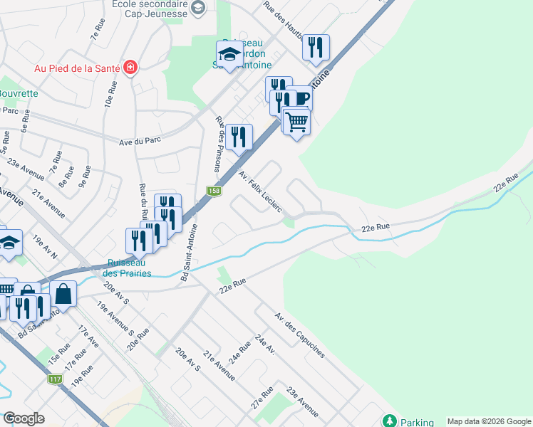 map of restaurants, bars, coffee shops, grocery stores, and more near 1286 Rue Germaine Guèvremont in Saint-Jérôme