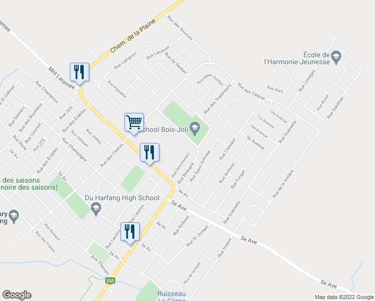 map of restaurants, bars, coffee shops, grocery stores, and more near 263 Rue Deschamps in Sainte-Anne-des-Plaines