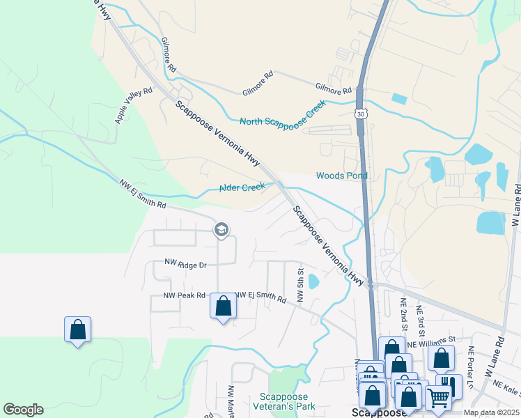 map of restaurants, bars, coffee shops, grocery stores, and more near 33204 Scappoose Vernonia Highway in Scappoose