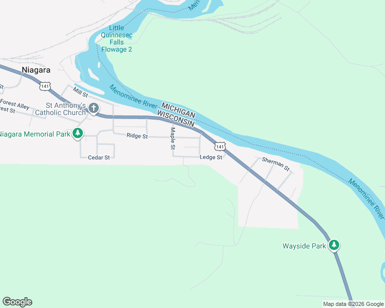 map of restaurants, bars, coffee shops, grocery stores, and more near 1833 Ledge Street in Niagara