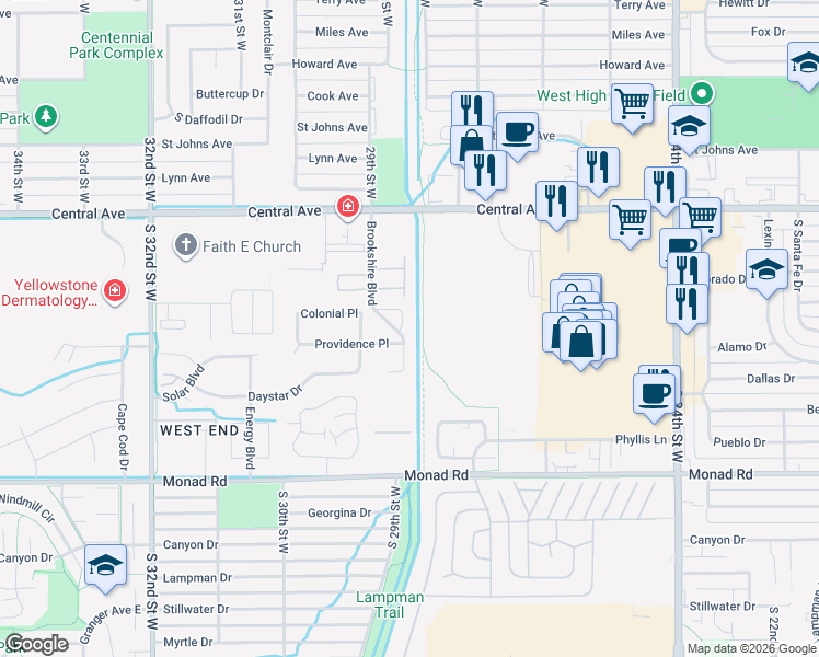 map of restaurants, bars, coffee shops, grocery stores, and more near 217 Boston Hill Road in Billings