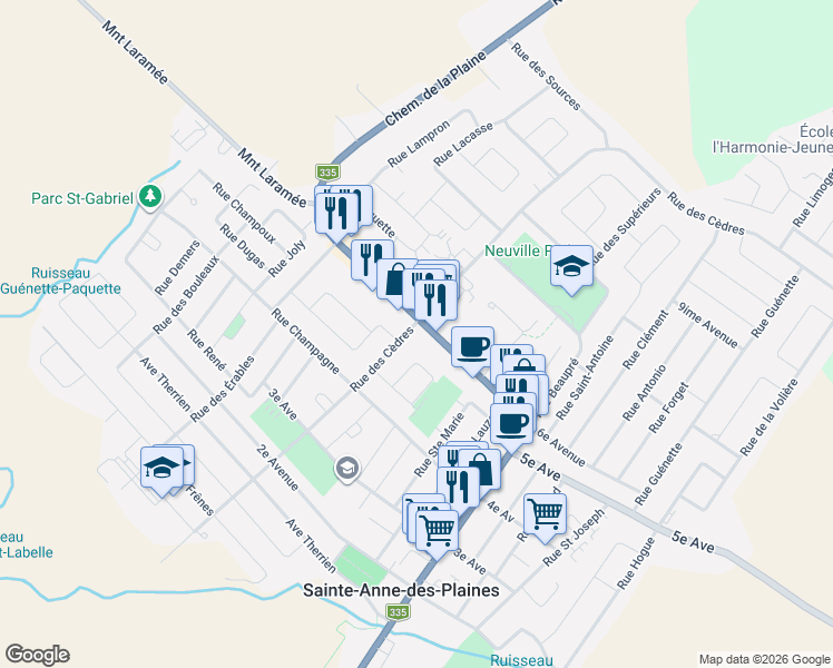 map of restaurants, bars, coffee shops, grocery stores, and more near 475 Boulevard Sainte Anne in Sainte-Anne-des-Plaines