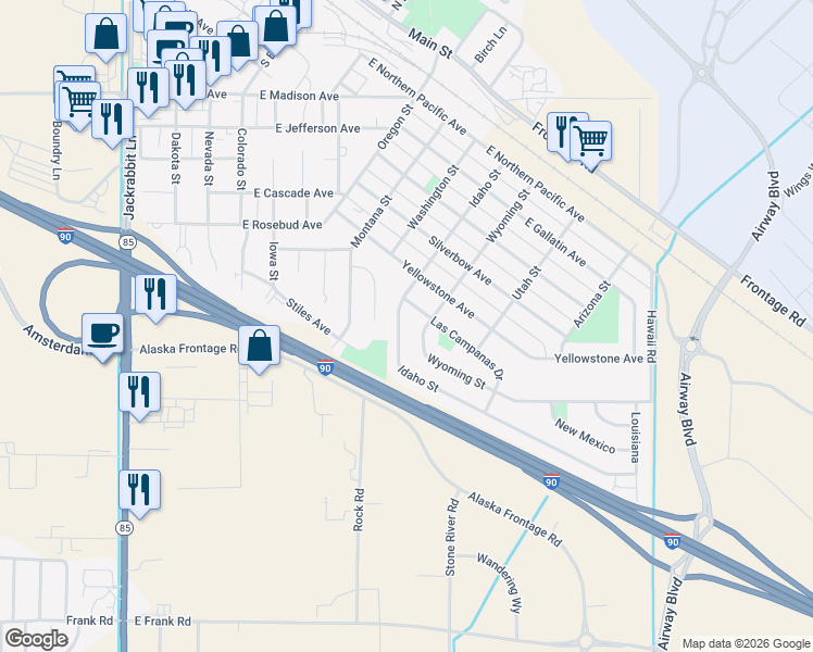map of restaurants, bars, coffee shops, grocery stores, and more near 1004 Idaho Street in Belgrade
