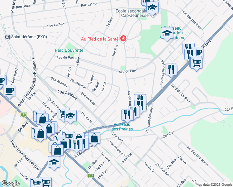 map of restaurants, bars, coffee shops, grocery stores, and more near 935 11e Rue in Saint-Jérôme
