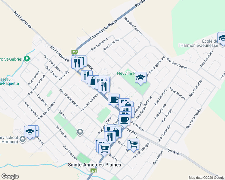 map of restaurants, bars, coffee shops, grocery stores, and more near 492 Place des Ancêtres in Sainte-Anne-des-Plaines