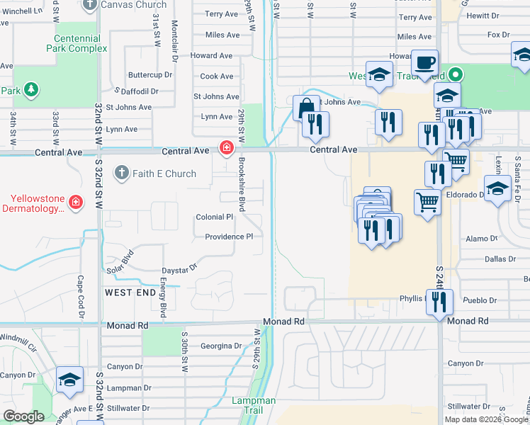 map of restaurants, bars, coffee shops, grocery stores, and more near 217 Boston Hill Rd in Billings