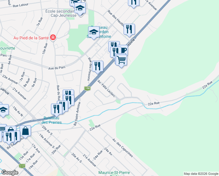 map of restaurants, bars, coffee shops, grocery stores, and more near 975 Avenue Félix Leclerc in Saint-Jérôme