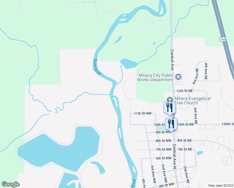 map of restaurants, bars, coffee shops, grocery stores, and more near 1270 4th Avenue Northwest in Milaca