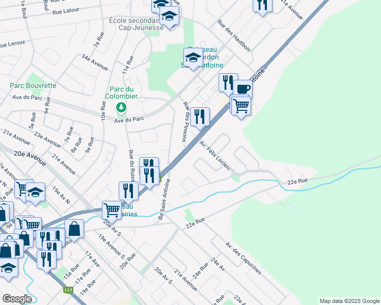 map of restaurants, bars, coffee shops, grocery stores, and more near 1180 Boulevard Saint-Antoine in Saint-Jérôme
