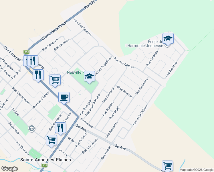 map of restaurants, bars, coffee shops, grocery stores, and more near 276 Rue Saint-Antoine in Sainte-Anne-des-Plaines