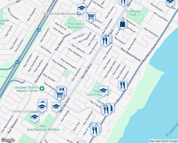 map of restaurants, bars, coffee shops, grocery stores, and more near 880 Iberville Boulevard in Repentigny