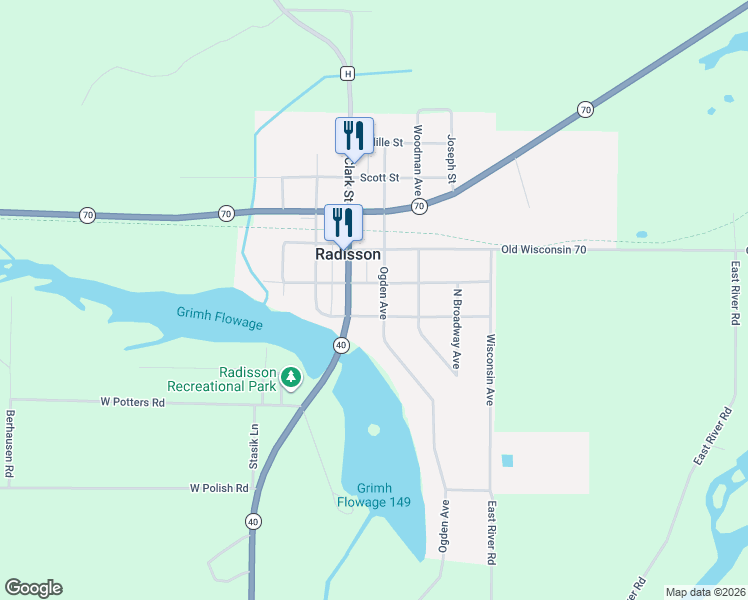 map of restaurants, bars, coffee shops, grocery stores, and more near 3686 Ogden Avenue in Radisson