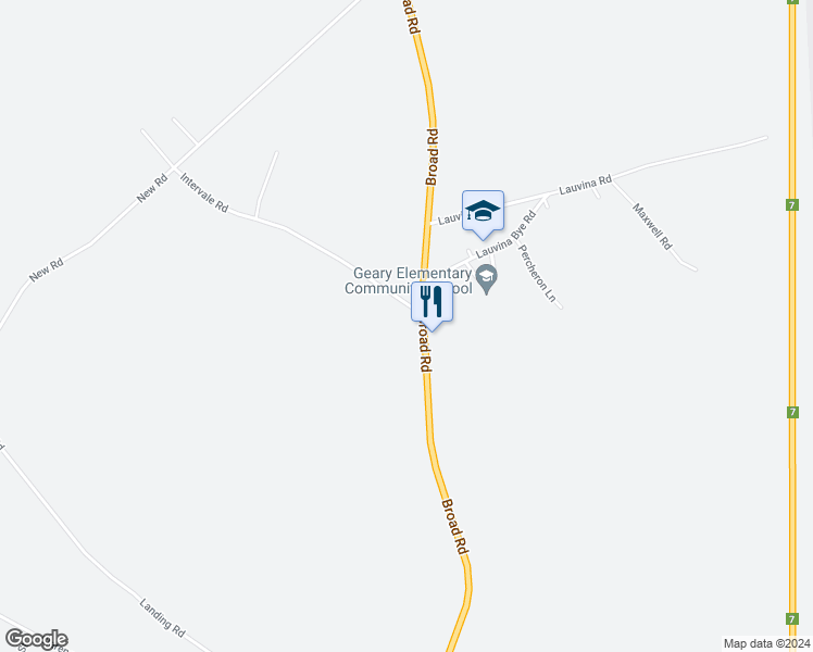 map of restaurants, bars, coffee shops, grocery stores, and more near 668 Broad Road in Geary