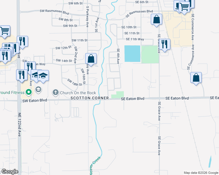 map of restaurants, bars, coffee shops, grocery stores, and more near 1809 Southeast 2nd Place in Battle Ground