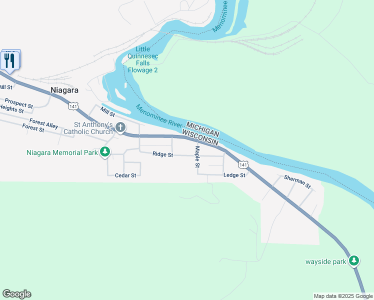 map of restaurants, bars, coffee shops, grocery stores, and more near 1748 River Street in Niagara