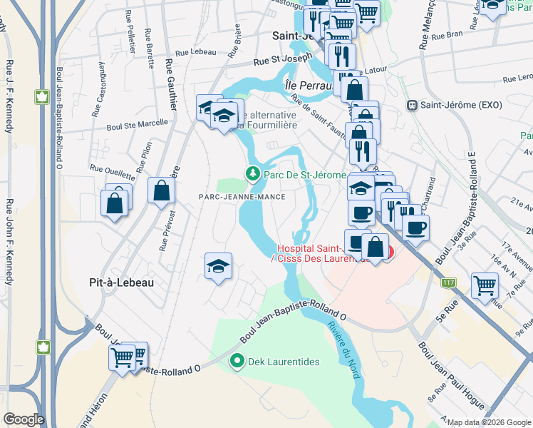 map of restaurants, bars, coffee shops, grocery stores, and more near 61 Rue Gagnon in Saint-Jérôme