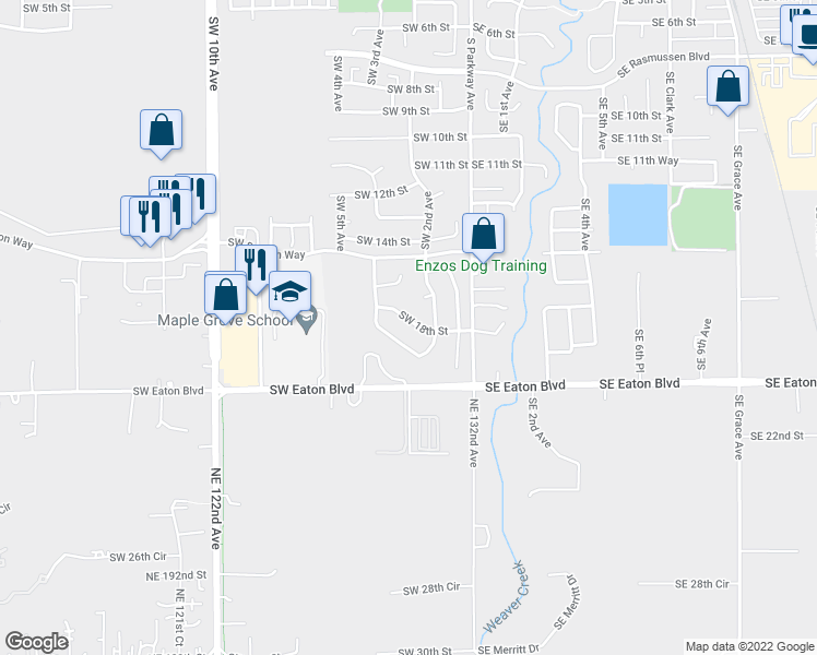 map of restaurants, bars, coffee shops, grocery stores, and more near 207 Southwest 18th Street in Battle Ground