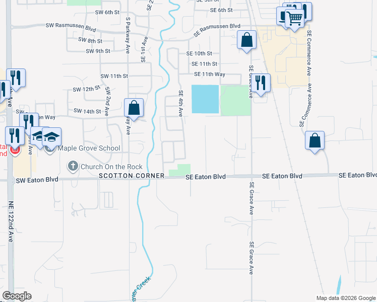 map of restaurants, bars, coffee shops, grocery stores, and more near 1717 Southeast 4th Avenue in Battle Ground