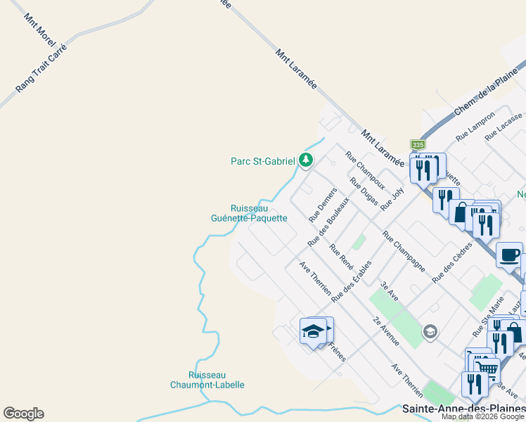 map of restaurants, bars, coffee shops, grocery stores, and more near 78 Rue des Sorbiers in Sainte-Anne-des-Plaines