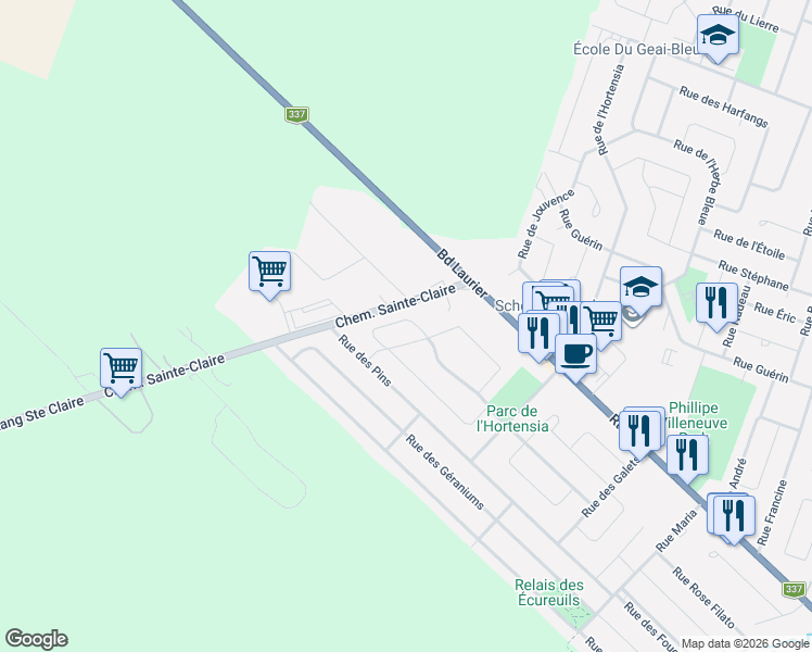 map of restaurants, bars, coffee shops, grocery stores, and more near 7841 Rue des Groseilles in Terrebonne
