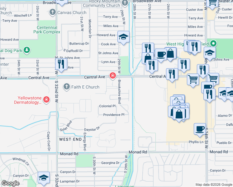 map of restaurants, bars, coffee shops, grocery stores, and more near 2802 Radius Circle in Billings