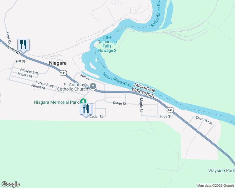 map of restaurants, bars, coffee shops, grocery stores, and more near 1641 Ridge Street in Niagara
