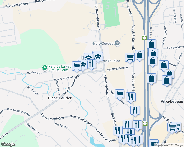 map of restaurants, bars, coffee shops, grocery stores, and more near 20 Rue du Jardin des Hirondelles in Saint-Jérôme