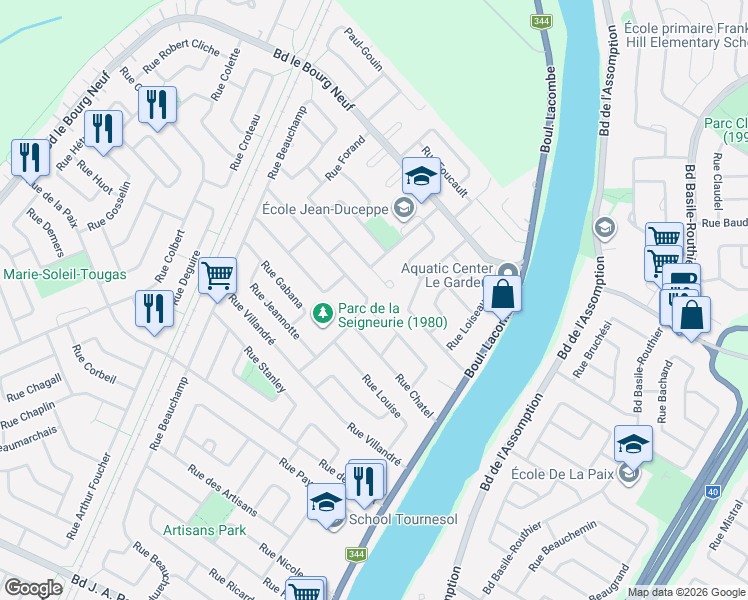 map of restaurants, bars, coffee shops, grocery stores, and more near 640 Rue de la Seigneurie in Repentigny