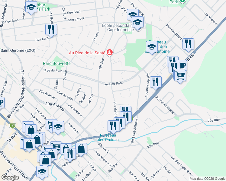 map of restaurants, bars, coffee shops, grocery stores, and more near 979 Rue du Ruisseau in Saint-Jérôme