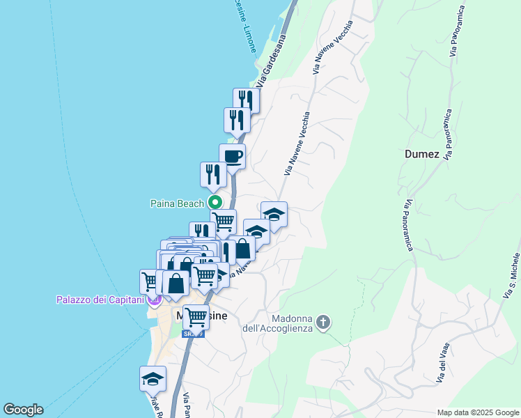 map of restaurants, bars, coffee shops, grocery stores, and more near 37 Via Navene Vecchia in Malcesine