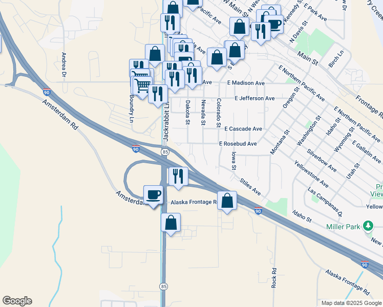 map of restaurants, bars, coffee shops, grocery stores, and more near 105 West Rosebud Avenue in Belgrade