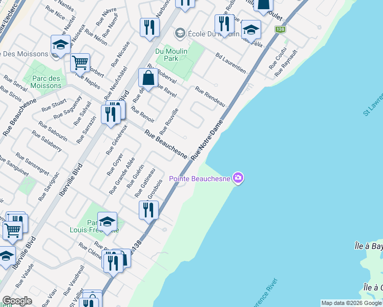 map of restaurants, bars, coffee shops, grocery stores, and more near 927 Rue Notre-Dame in Repentigny
