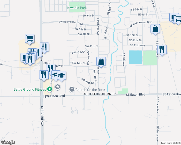 map of restaurants, bars, coffee shops, grocery stores, and more near 1607 Southwest 2nd Avenue in Battle Ground
