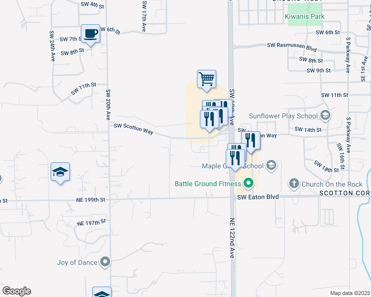 map of restaurants, bars, coffee shops, grocery stores, and more near in Battle Ground