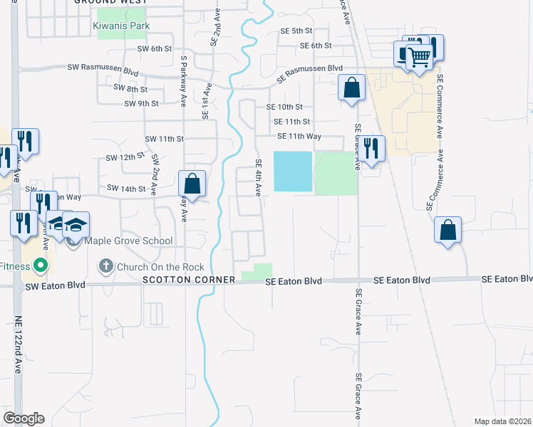 map of restaurants, bars, coffee shops, grocery stores, and more near 1519 Southeast 4th Avenue in Battle Ground