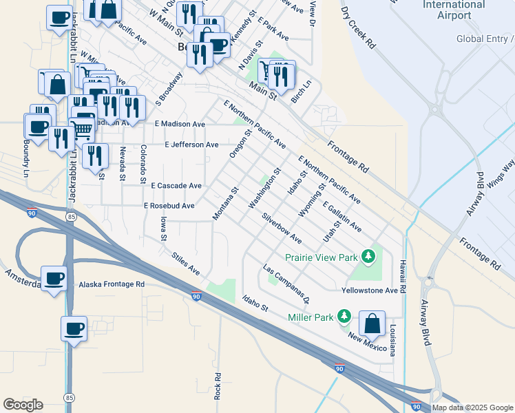 map of restaurants, bars, coffee shops, grocery stores, and more near 615 Silver Bow Ave in Belgrade