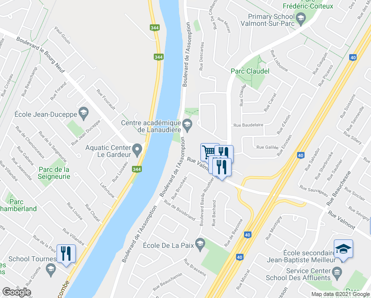 map of restaurants, bars, coffee shops, grocery stores, and more near 904 Boulevard de l'Assomption in Repentigny