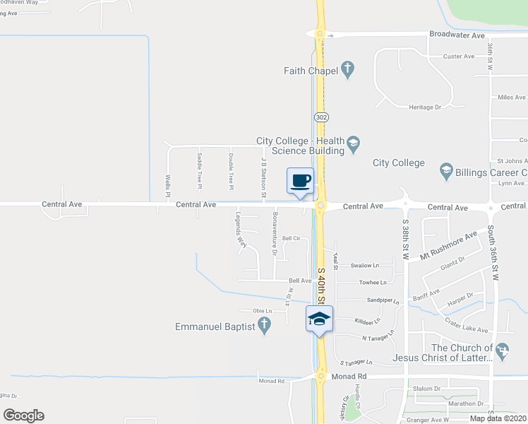 map of restaurants, bars, coffee shops, grocery stores, and more near 4107 Ashford Place in Billings