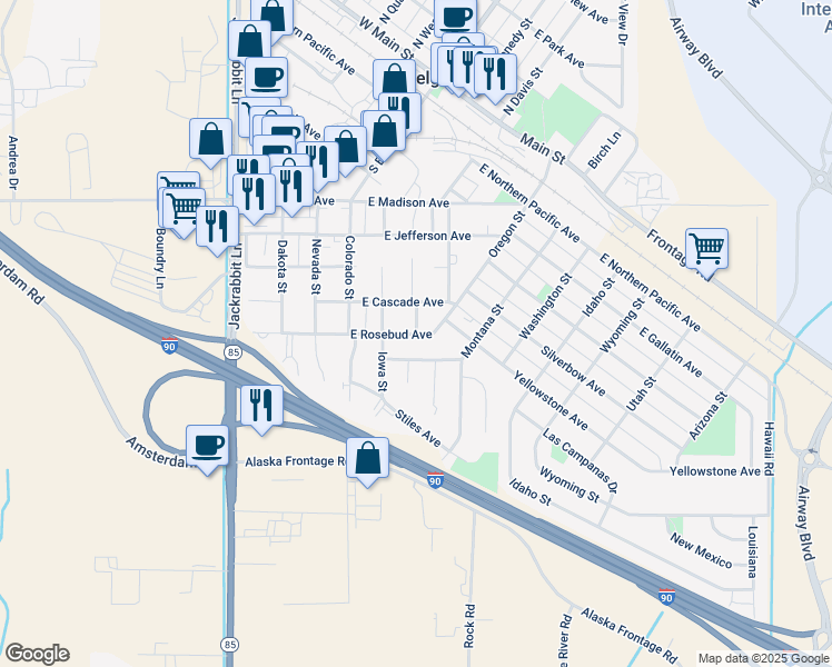 map of restaurants, bars, coffee shops, grocery stores, and more near 199 E Rosebud Ave in Belgrade