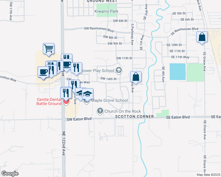map of restaurants, bars, coffee shops, grocery stores, and more near 314 16th Circle in Battle Ground