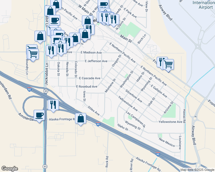 map of restaurants, bars, coffee shops, grocery stores, and more near 521 Yellowstone Avenue in Belgrade
